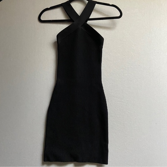 Aritizia Babaton Sculpt Knit Criss Cross Bodycon Dress Black Sz XXS - Picture 2 of 11